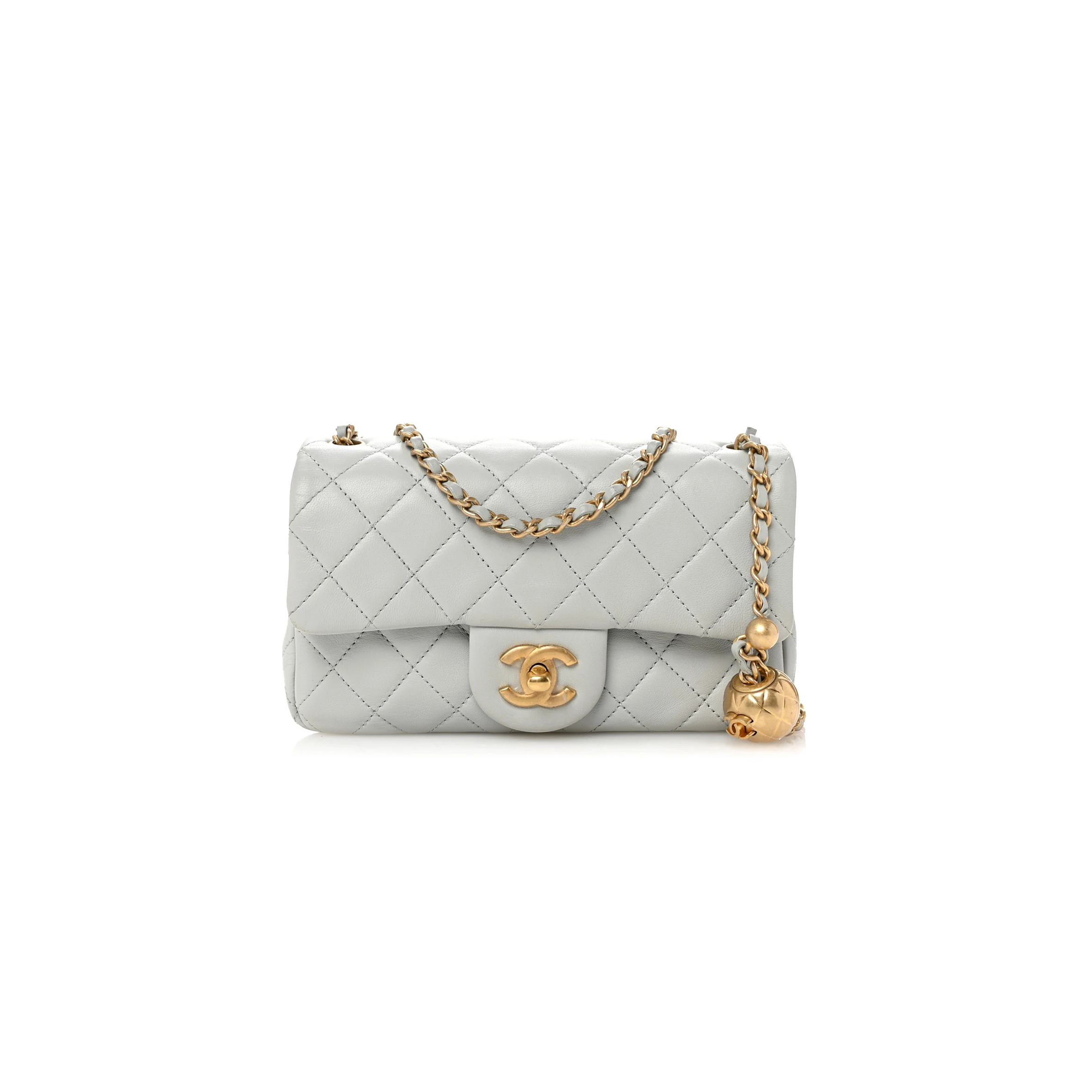 CHANEL LAMBSKIN QUILTED MINI RECTANGULAR PEARL CRUSH FLAP GREY (20*13*7cm)